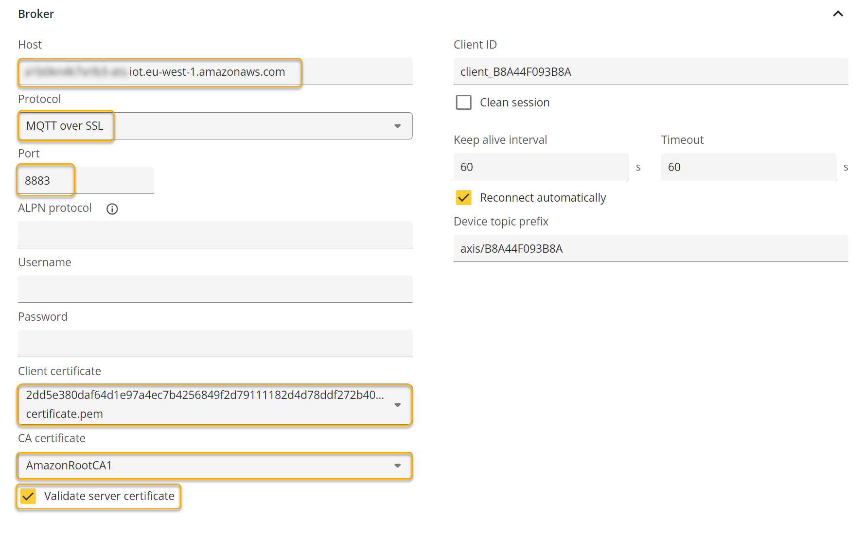 axis device mqtt client settings