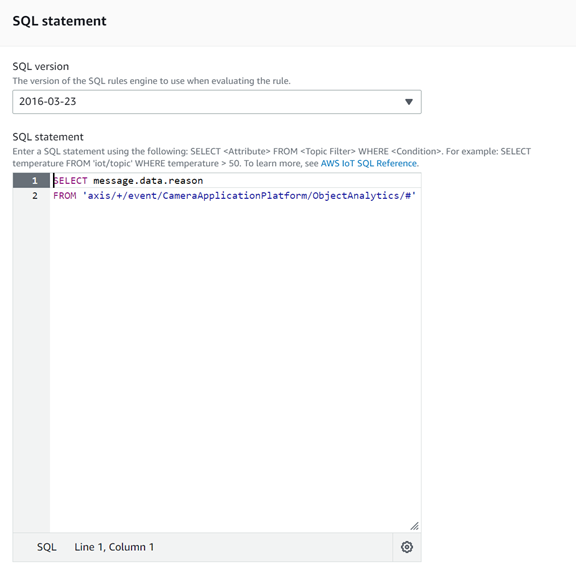 aws iot core message routing sql statement