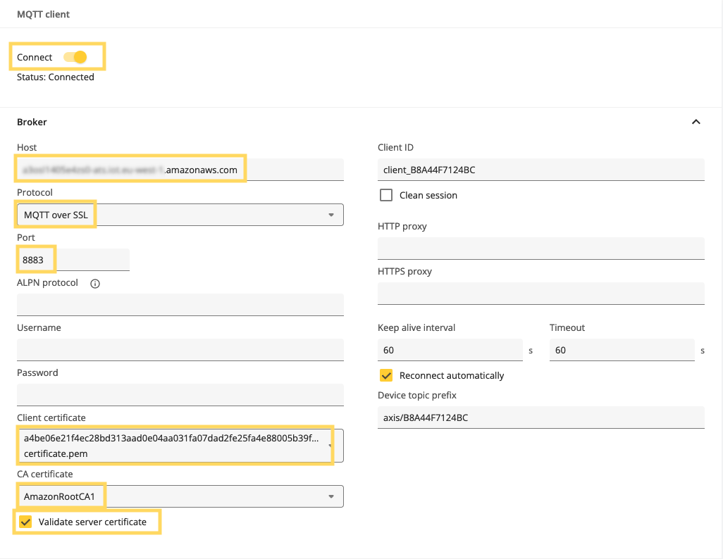 axis device mqtt client settings